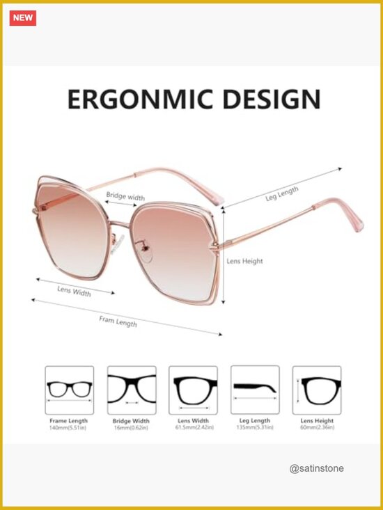 Oversized Butterfly Sunglasses UV Protection Gradient Lens Metal Frame